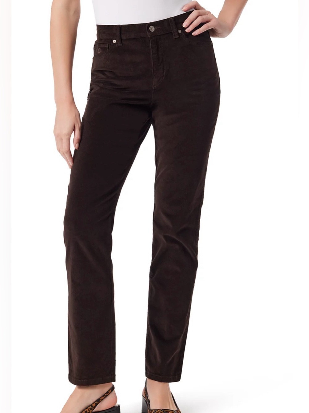 Gloria Vanderbilt Amanda Brown High-Rise Corduroy Straight-Leg Jeans Womens 14